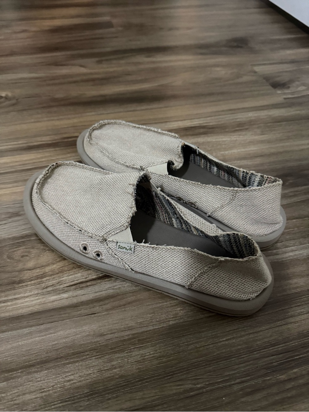 Sanuk women’s Beige Canvas Slip-On Loafers